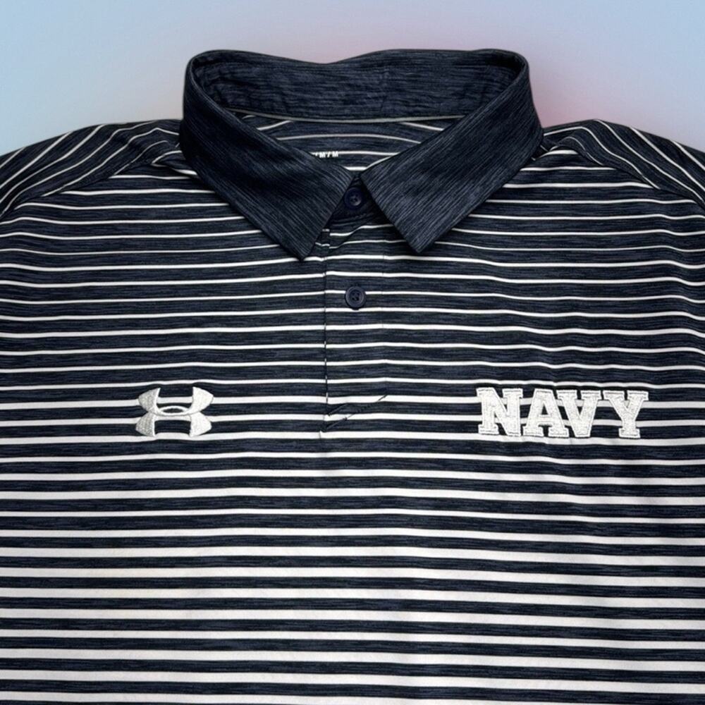 NAVY / UNDER ARMOUR Men’s Medium Blue Stripe Polo Shirtt